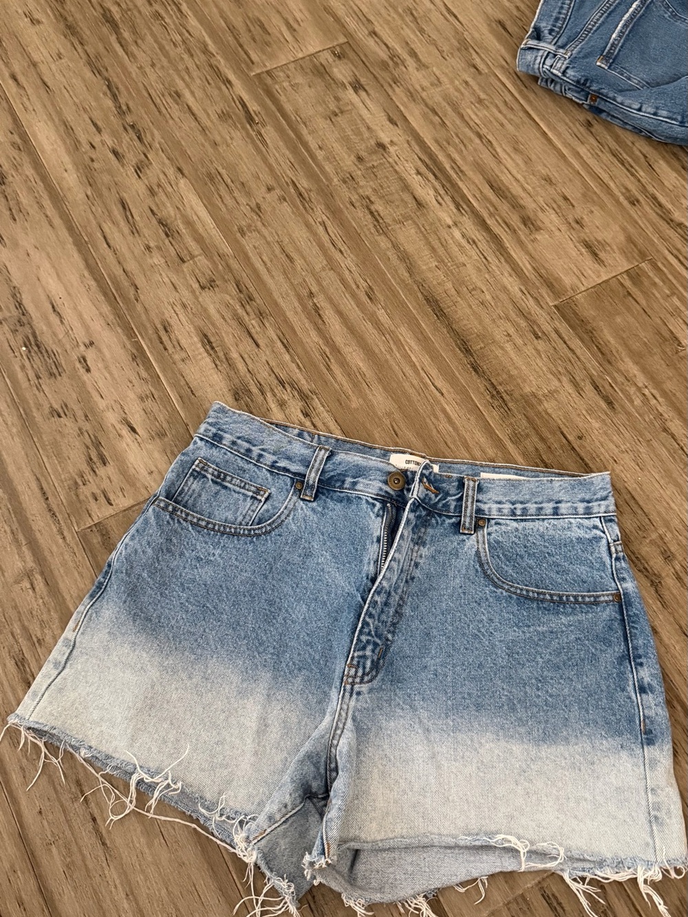 Cotton On High-Waist Ombre Denim Shorts - Light Blue Fade